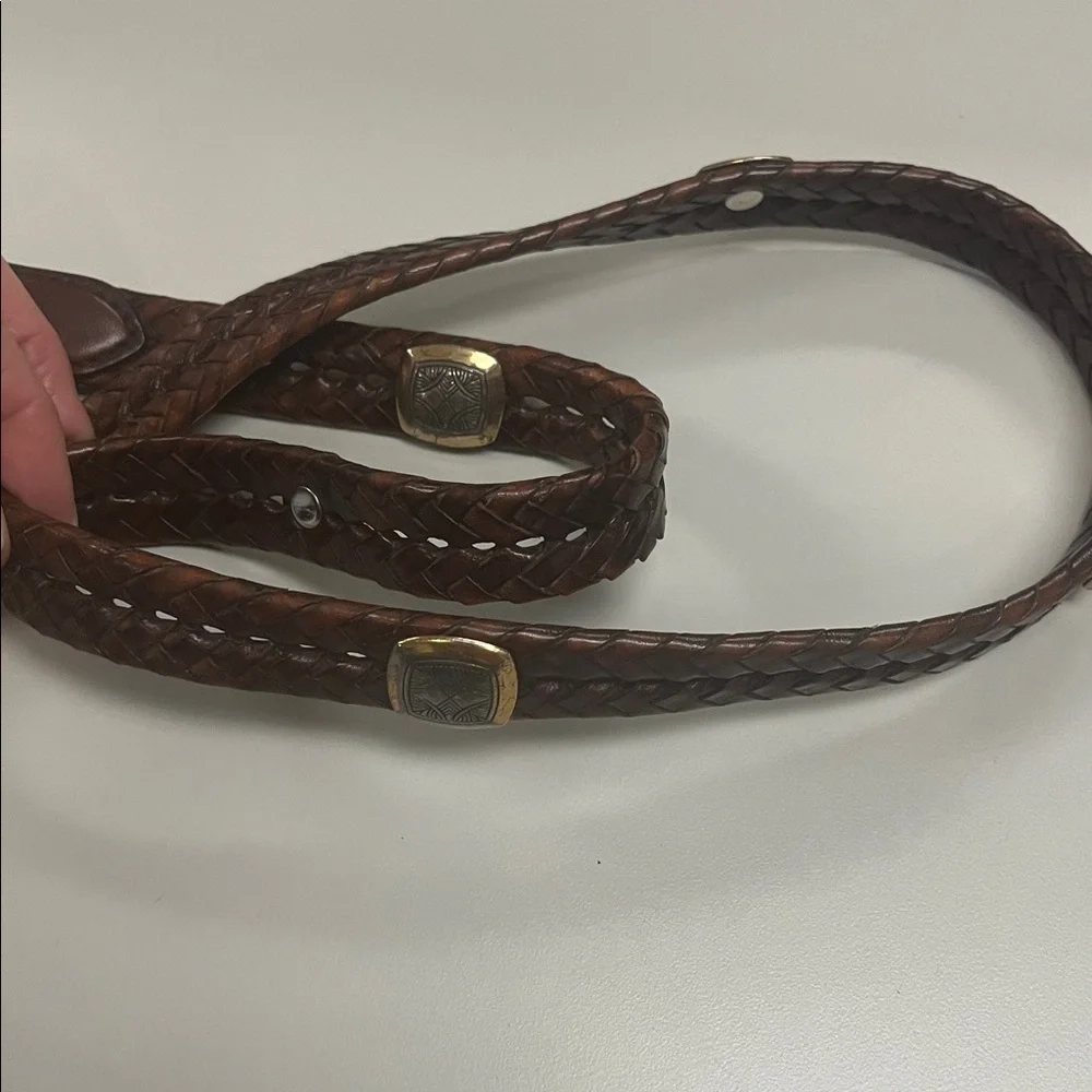 Brighton Brown Leather Belt with Silver & Gold tone Buckle size 34” inch